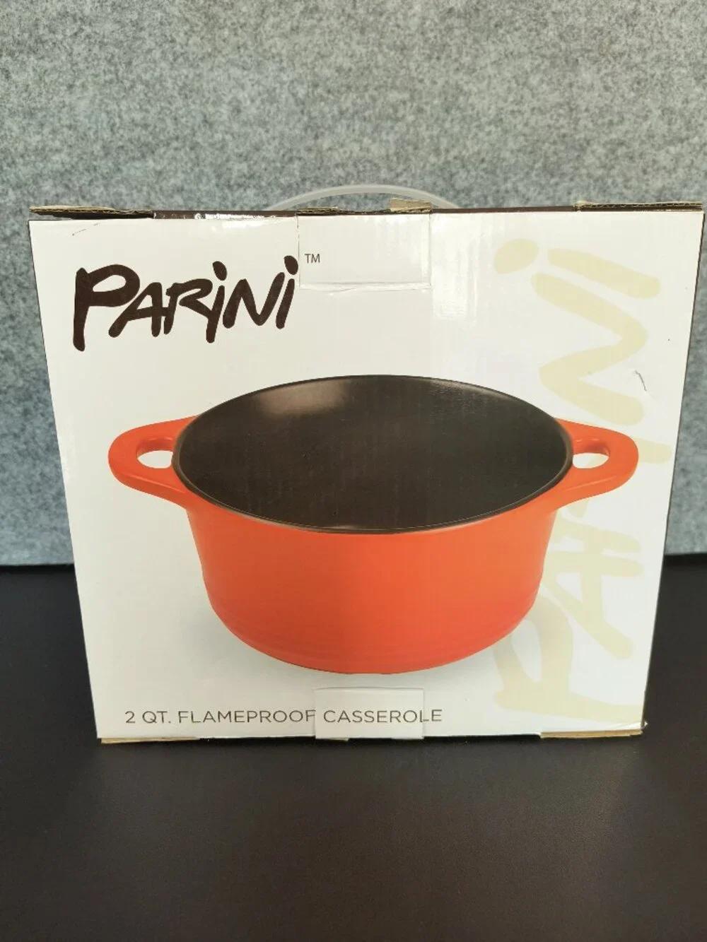 Parini 2 Qt Flameproof Casserole Dish w/Lid Orange Ceramic Dutch Oven New in Box